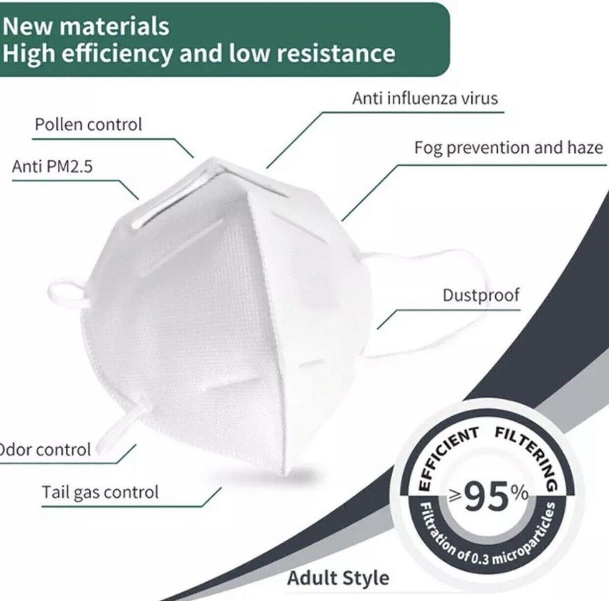 [100 PACK] KN95 Protective 5 Layer Face Mask BFE 95% PM2.5 Disposable Respirator Unbranded KN95-FACE-MASK-X100 - фотография #5