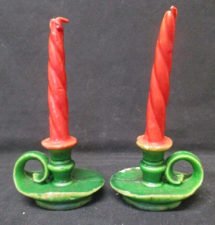 vintage CHRISTMAS twisted CHAMBERSTICK CANDLE unmarked GURLEY ~ Lot of 2 GURLEY