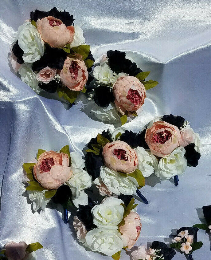 19 Pc Wedding Bouquet Pkg, Ivory, Navy Blue Roses, Blush Peony, Navy & Pink Wedding Bouquet Does Not Apply - фотография #2