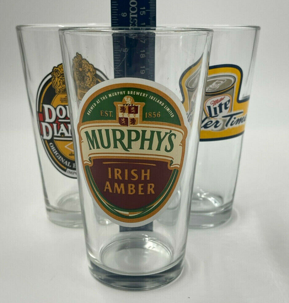 Beer Glasses Set of 3 Miller Time Double Diamond Murphy's Lite Burton Ale Irish Miller Lite - фотография #9