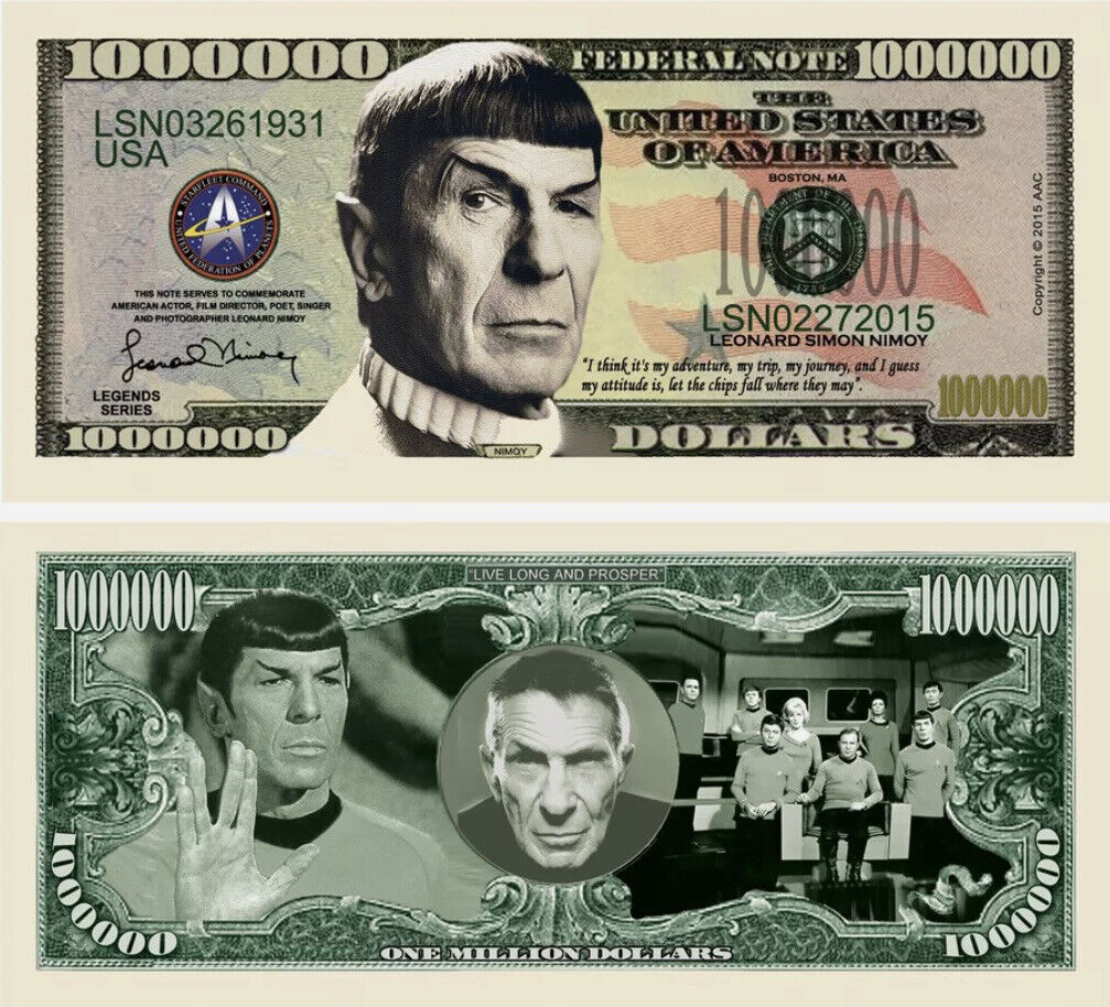 100 Pack Spock Star Trek Leonard Nimoy Collectible Funny Money Dollar Bills Без бренда