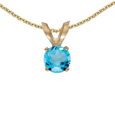 14k Yellow Gold Round Blue Topaz Pendant with 18" Chain DIRECT-JEWELRY DON'T FORGET THE DASH