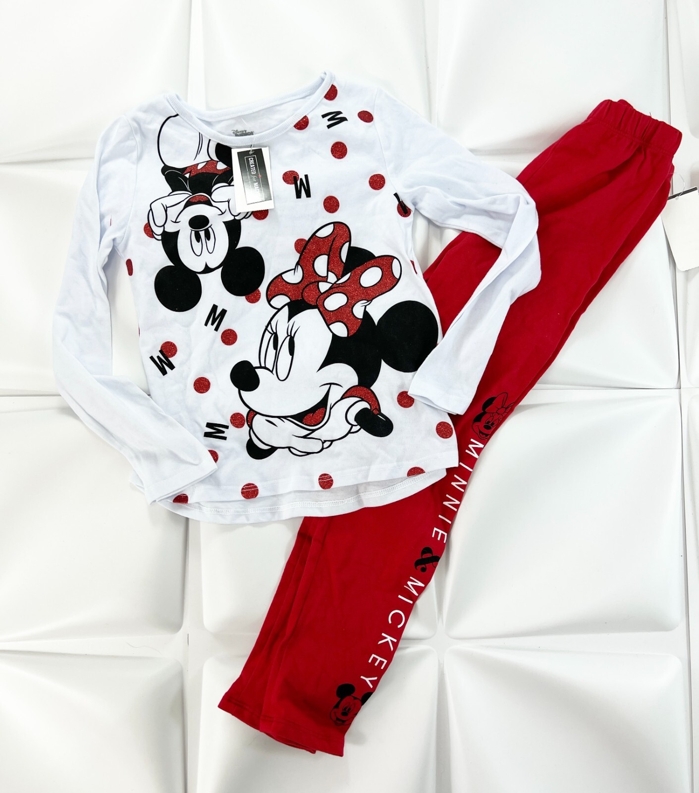 NWT Disney Jr Minnie Mouse Girl Sz 6X Mickey Glitter Bow Dot Top Legging 2pc Set Disney Does Not Apply