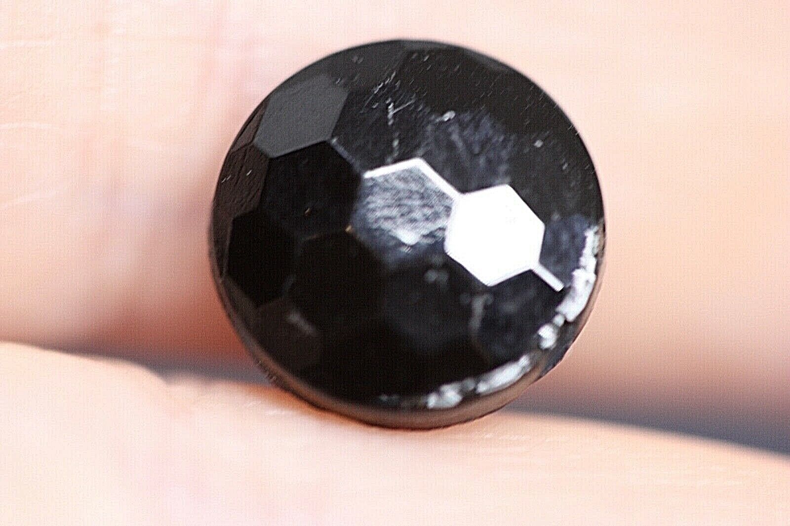 8 Vintage Le Chic Black Glass Honeycomb Buttons Round Faceted Jet Mourning Без бренда - фотография #3