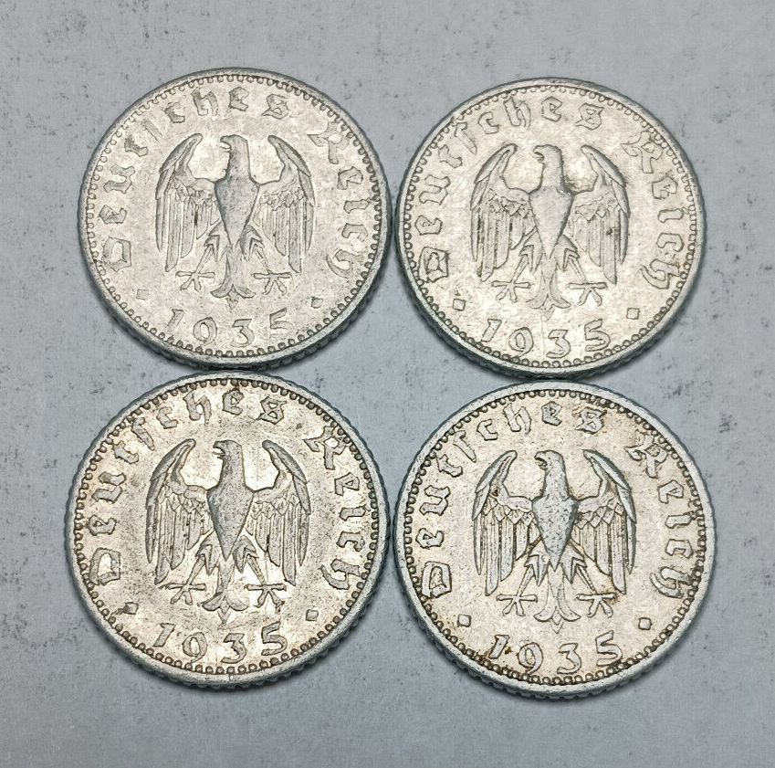 Lot Germany Third Reich 1935 50 Reichspfennig - WWII Coins - Mint Marks A D E F Без бренда - фотография #3