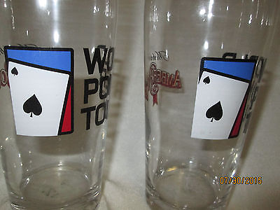 Set of 2 World PokervTour Logo Beer Drinking Glasses Michelob Amber Bock Nice  Michelob - фотография #2