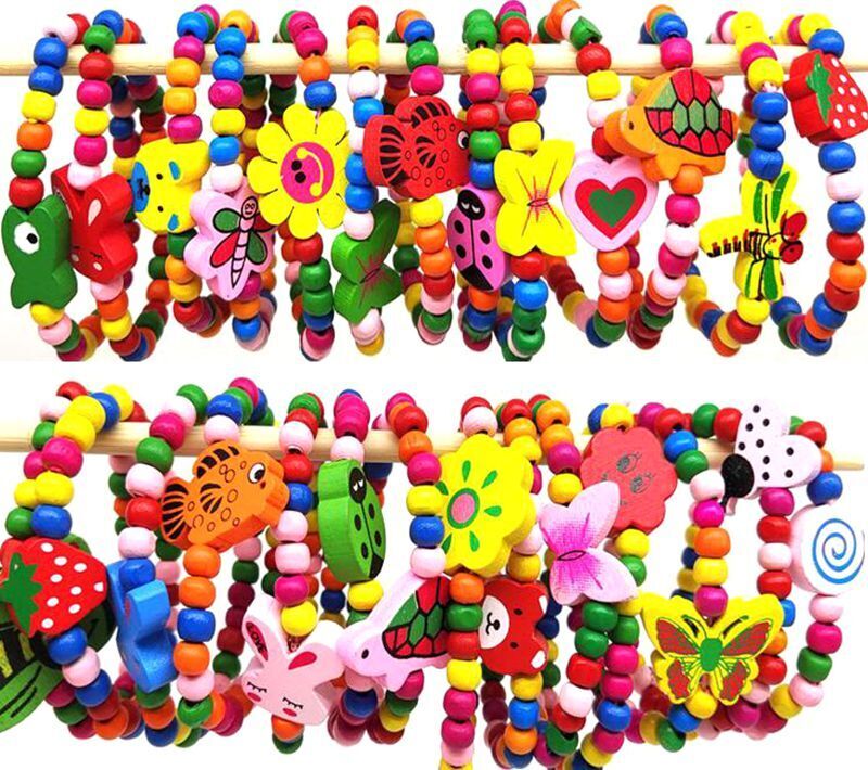 30pcs Children Wood Beads Cute Animal Heart Flower Elastic Bracelets Party Gifts Unbranded - фотография #5