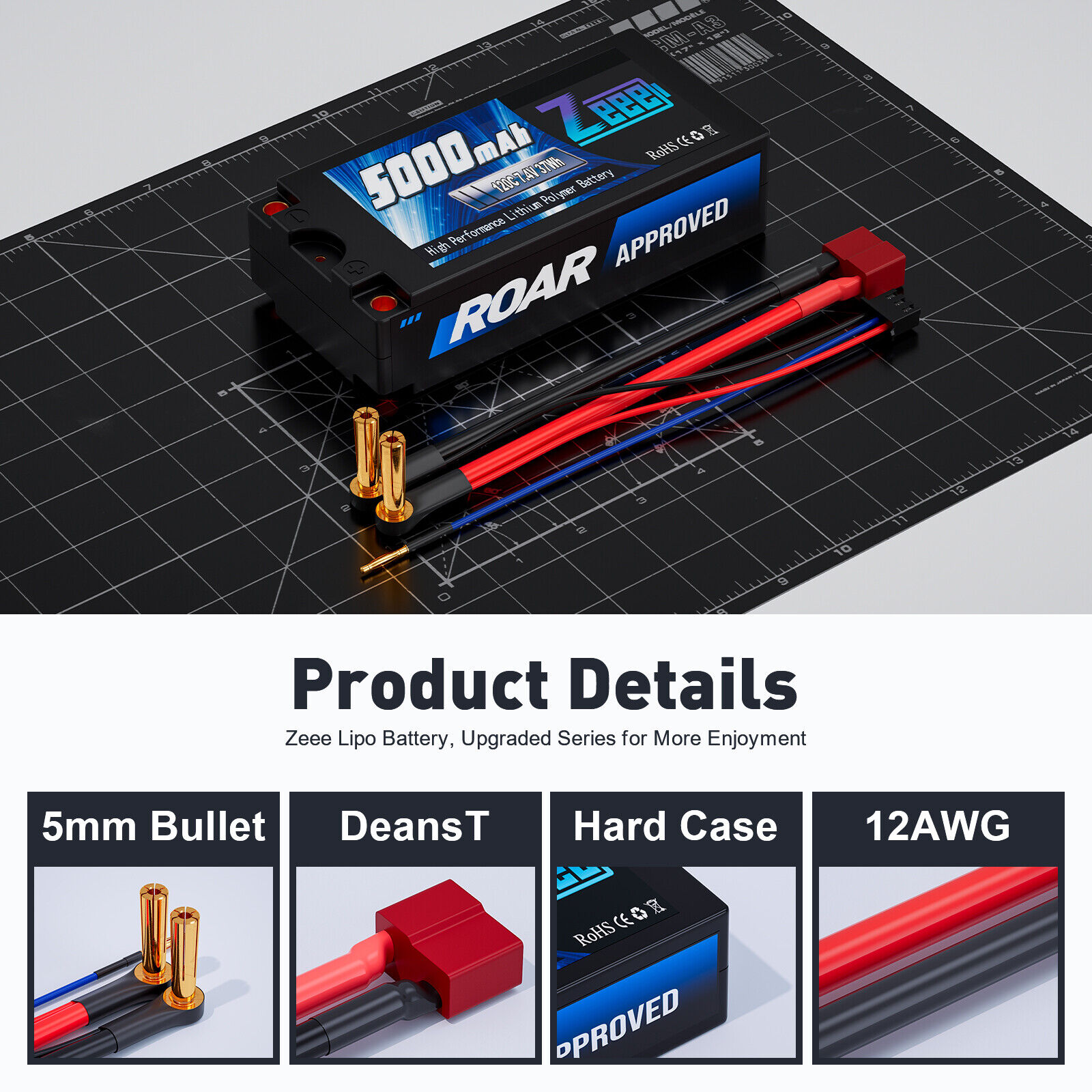 2x Zeee 2S Lipo Battery 5000mAh 7.4V 120C 5mm Bullet to Deans Shorty for RC Car ZEEE Does Not Apply - фотография #2