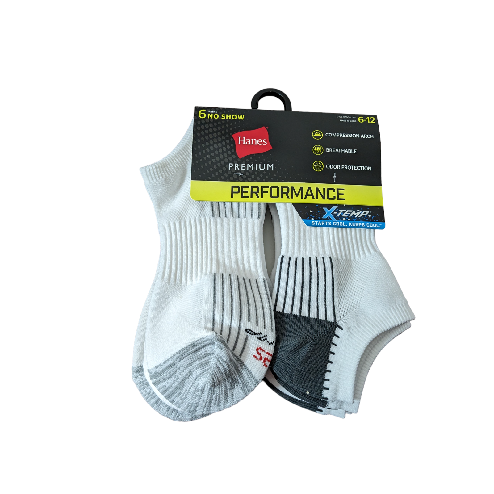 Hanes Premium Performance No Show Socks 6-12 White Mens 6pk Set of 6 X Temp Work Hanes PPX116