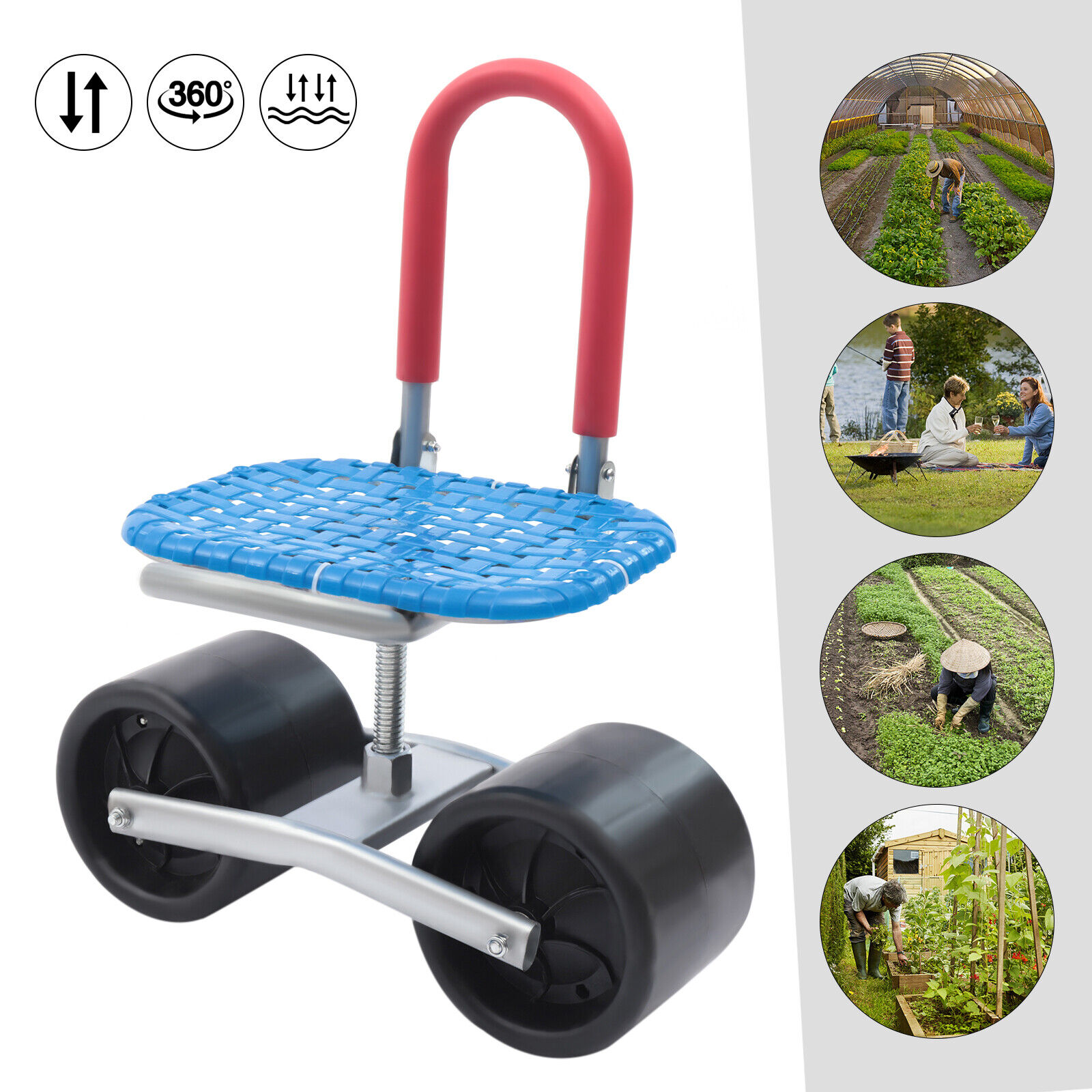 Garden Cart Seat Rolling Garden Scooter 360 Swivel Seat Garden Stool With Wheels Unbranded N/A - фотография #2