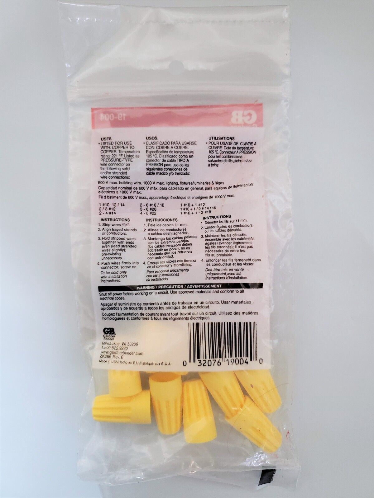 Yellow Wire Connector 22-10 AWG 100ct Nuts, Regular/Non-Winged, GB, BULK Gardner Bender - фотография #2