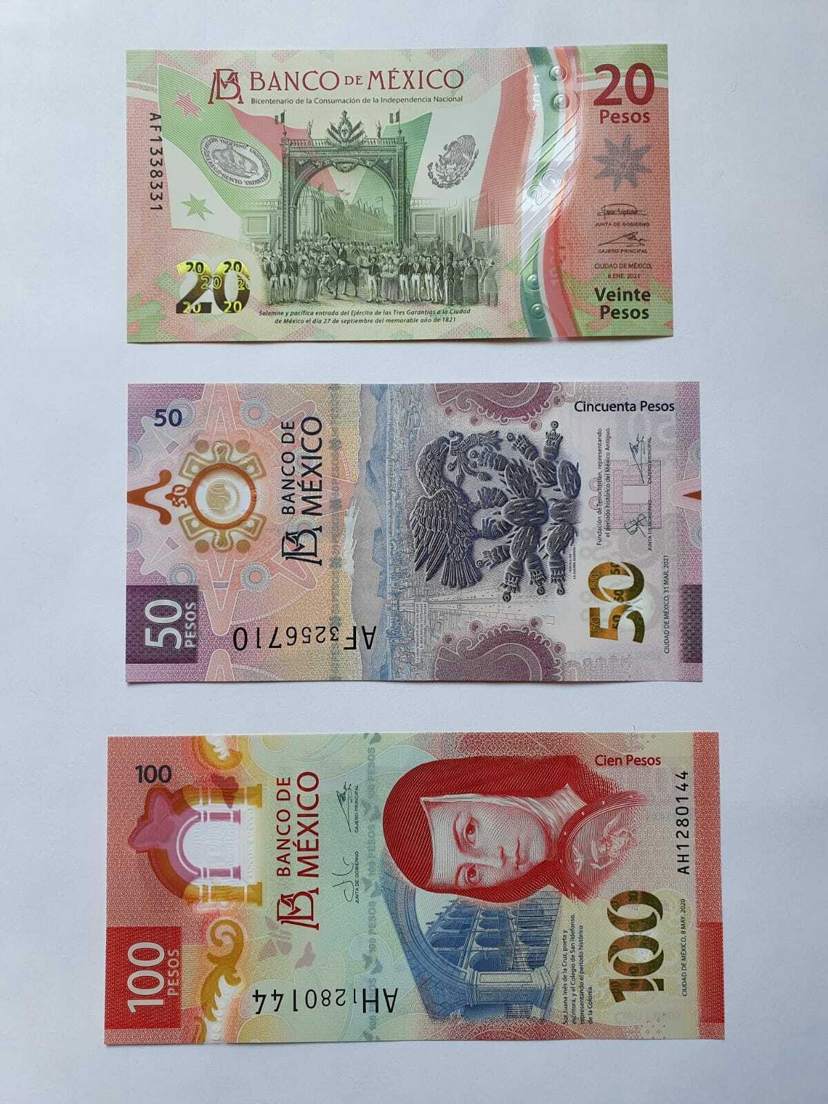 BANKNOTES MEXICO SET W/3 PIECES 20, 50, 100 PESOS (MADE OF POLYMER) 2021 EDITION Без бренда
