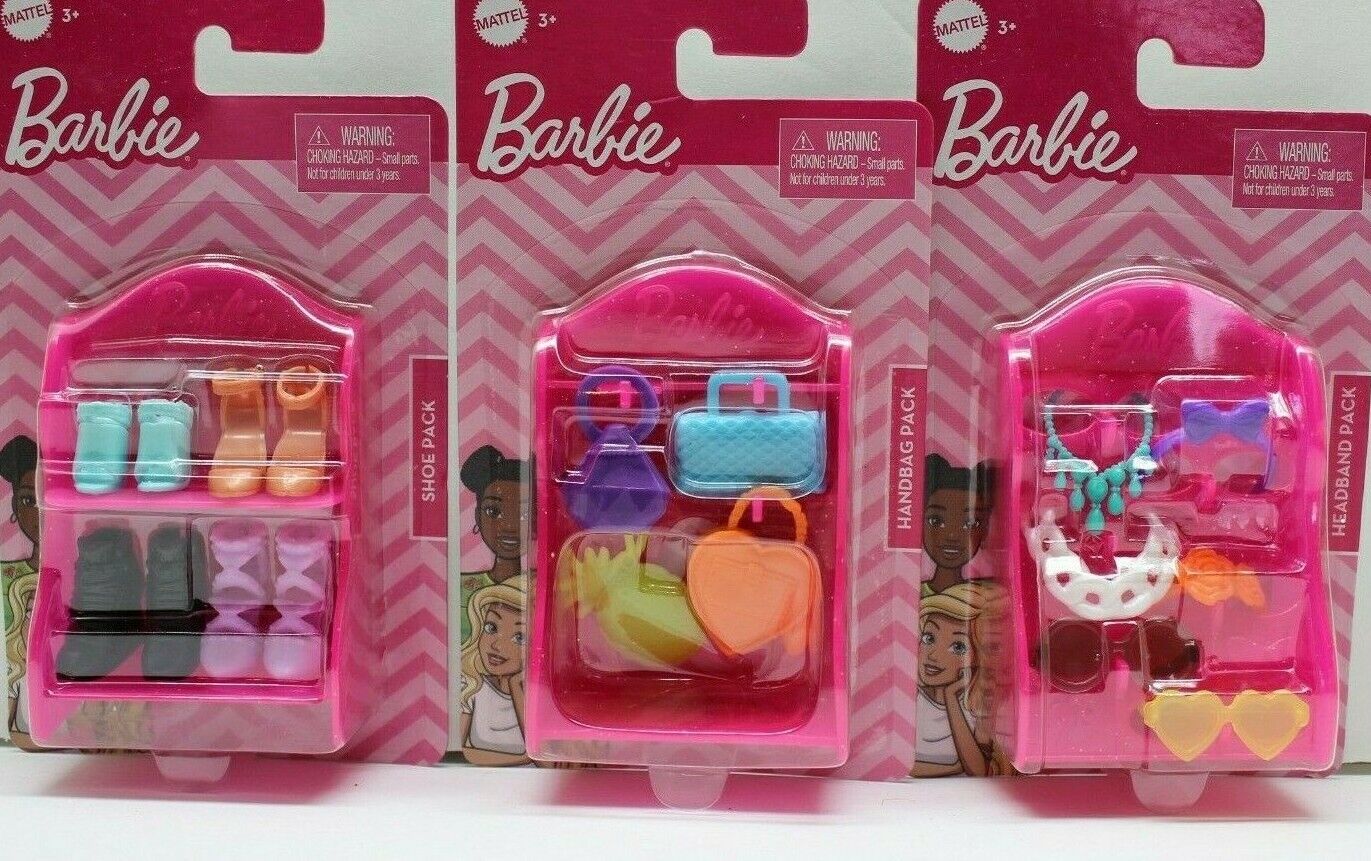 Barbie Accessories Mattel Toys Lot of 3 Packs Shoes Headbands Sunglasses Purses Mattel