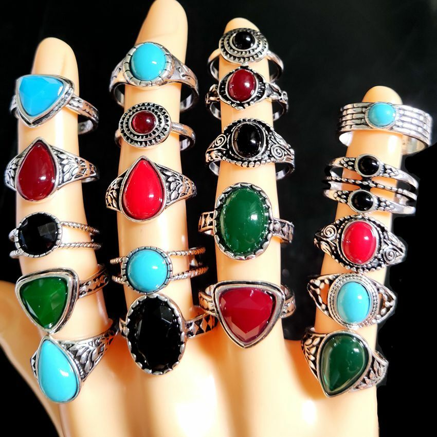 Bulk lots 50pcs Antique Silver Women's Colorful Stone Ring Party Jewelry Mix lot Unbranded - фотография #2