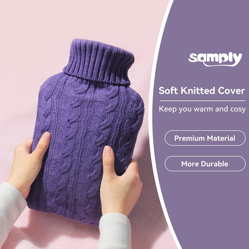 Samply Hot Water Bottle- 2 Liter Water Bag with Knitted Cover,Transparent Purple OIP - фотография #5