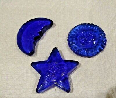 Lot 3 cobalt blue glass celestial Sun Moon Star display paperweights  Unbranded - фотография #2