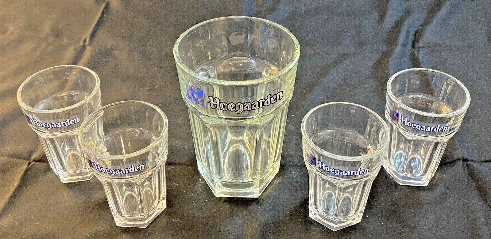 VINTAGE Beer Glasses 1- 16 oz. & 4- 5 oz. HOEGAARDEN 6-Sided Clear 5-Piece Set hoegaarden - фотография #2
