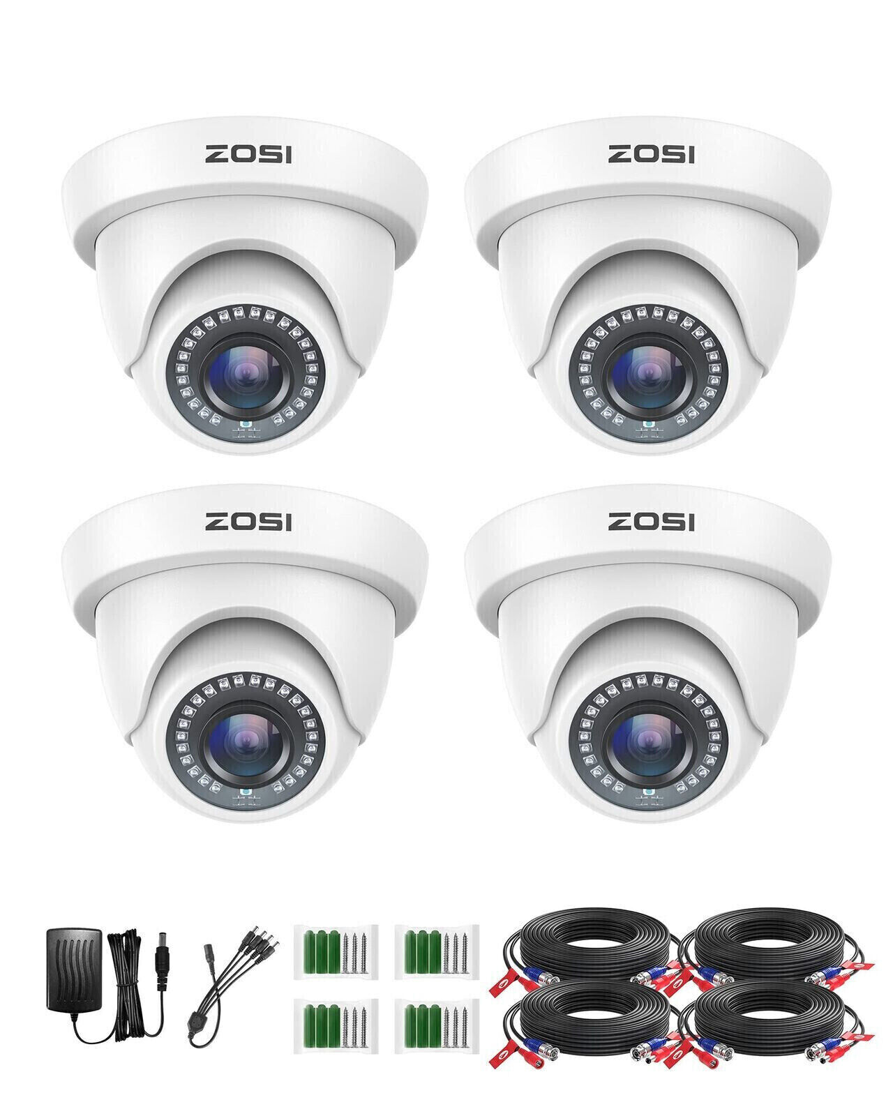 ZOSI 4Pcs 1080p TVI Outdoor CCTV Home Surveillance Security Dome Camera System ZOSI Does Not Apply
