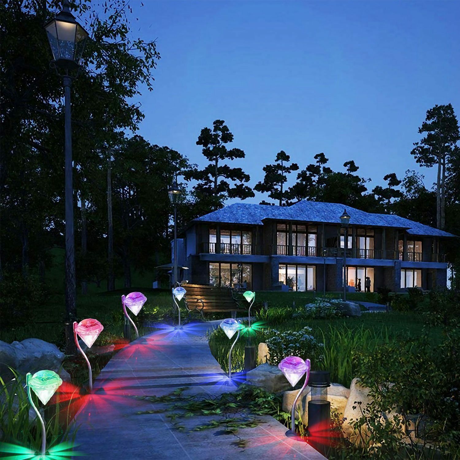 4Pcs LED Diamond Solar Light Color-Changing Stake Light Garden Landscape/Pathway SOLAREK Does Not Apply - фотография #7