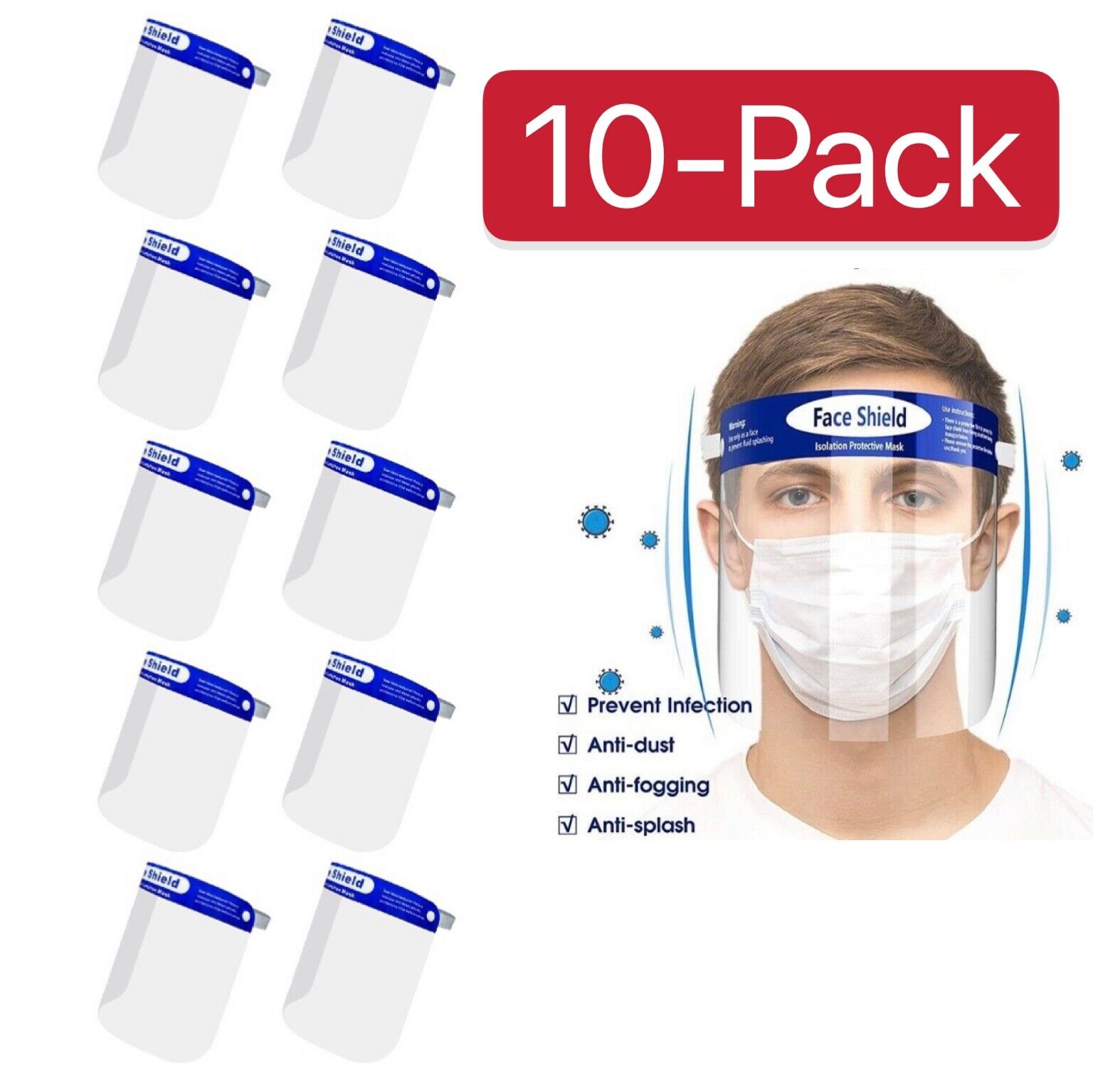 10pcs Reusable Full Face Covering Anti-fog Safety Shield Mask Glasses Eye Helmet Unbranded Does Not Apply