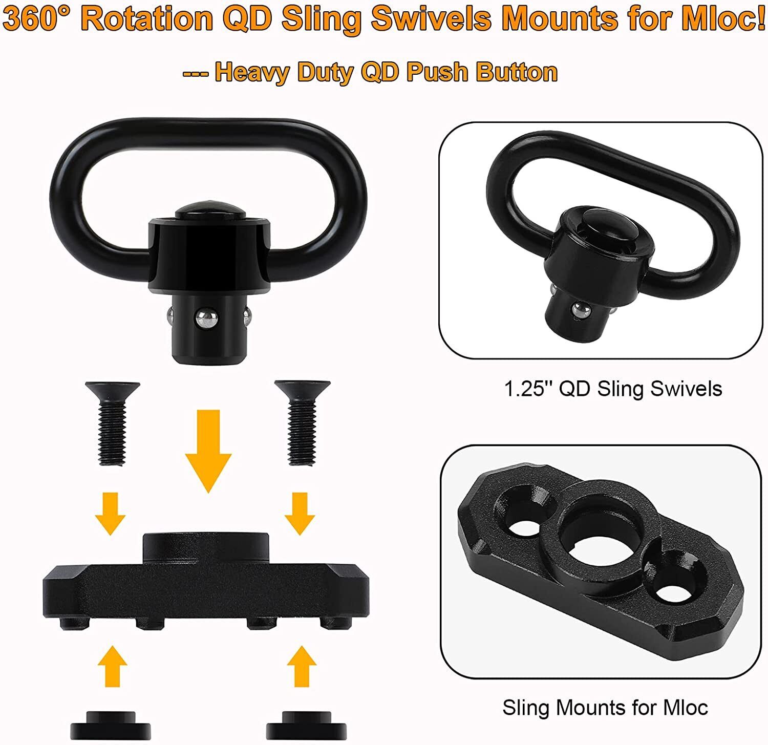 2 kit M-LOK MLOK Quick Release Sling Mount Push Button QD Sling Swivel Adaptor Unbranded - фотография #2
