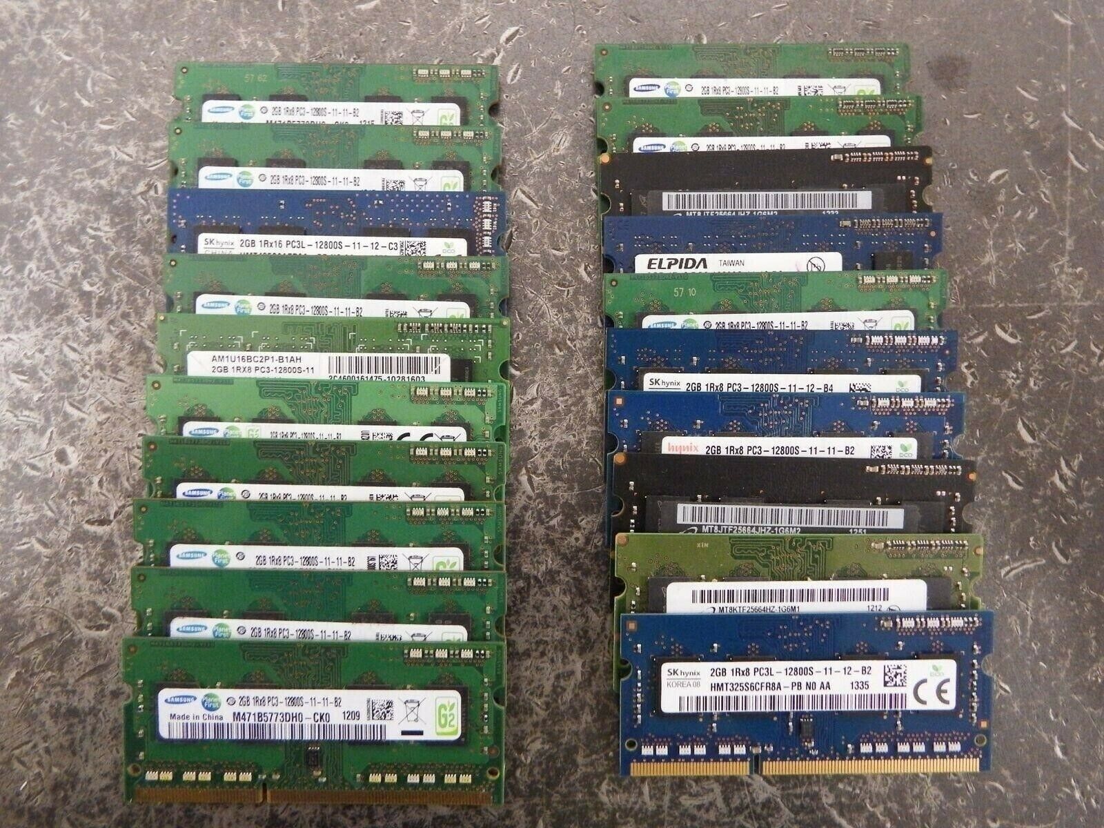 (Lot of 20, Mixed Brands) 2GB DDR3 PC3-12800U 1600MHz Laptop RAM Memory Not specified
