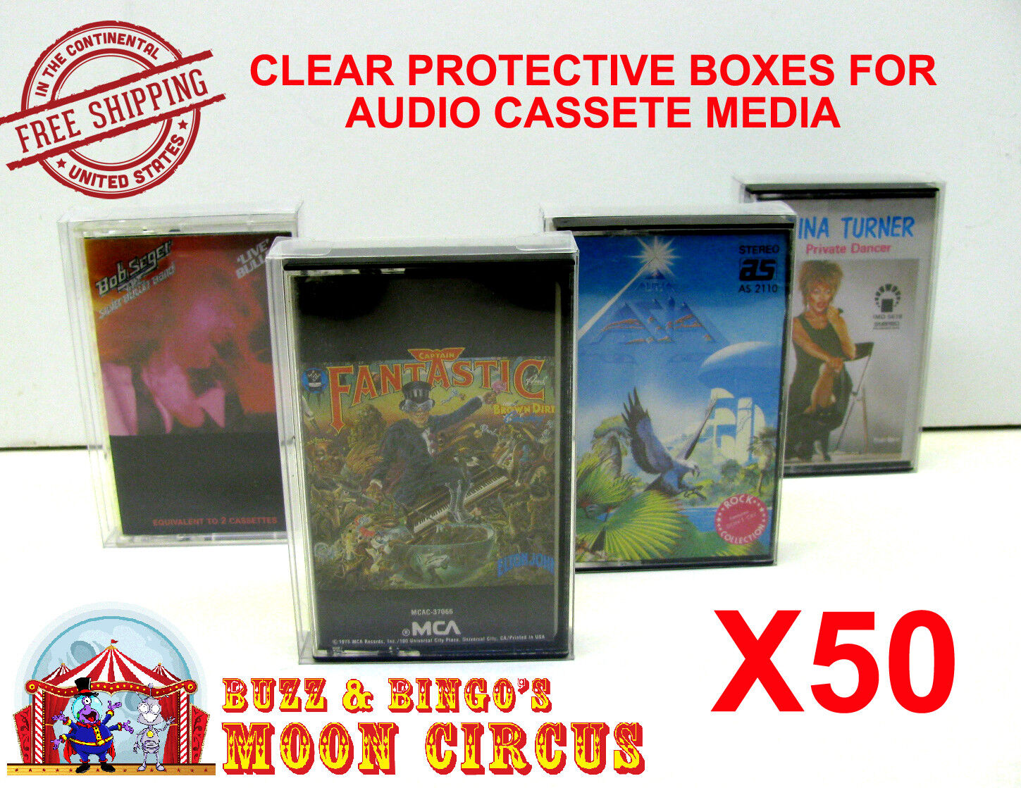 50x MUSIC CASSETTE TAPE - CLEAR FOLDING PROTECTIVE BOX PROTECTOR SLEEVE CASE  Dr. Retro Does Not Apply