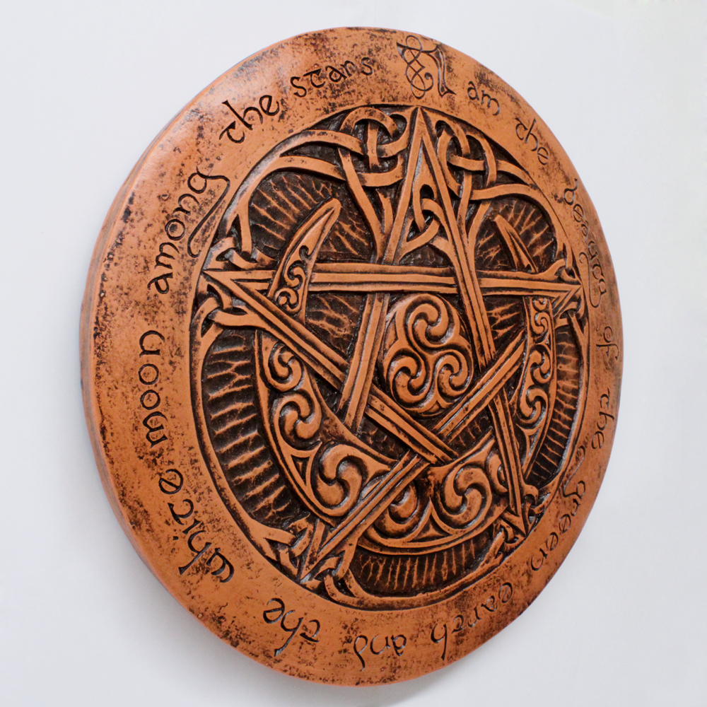 Large Moon Pentacle Plaque - Wood Finish - Dryad Design Pagan Wicca Pentagram Без бренда - фотография #3