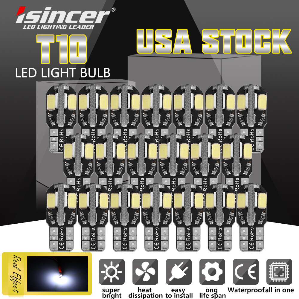 20Pcs White LED Interior Dome Map License Light Bulb T10 2825 168 158 194 CANBUS isincer