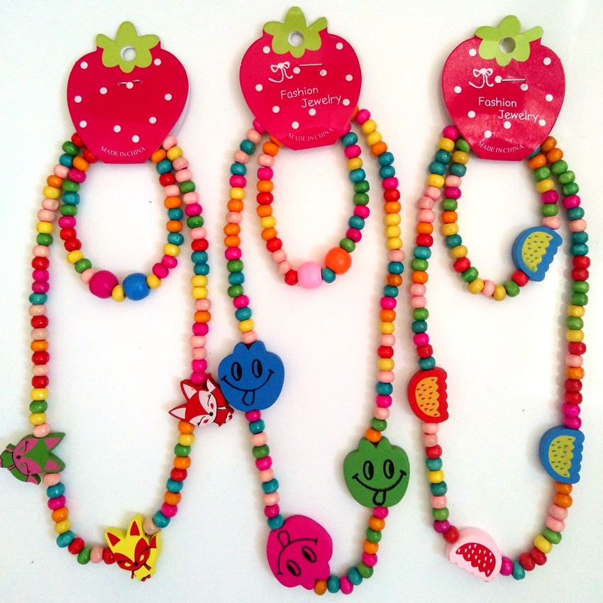 12pcs(6sets) Girls Kids Natural Wood Beads Cute Bracelet Necklace Party Bag Gift Unbranded - фотография #6