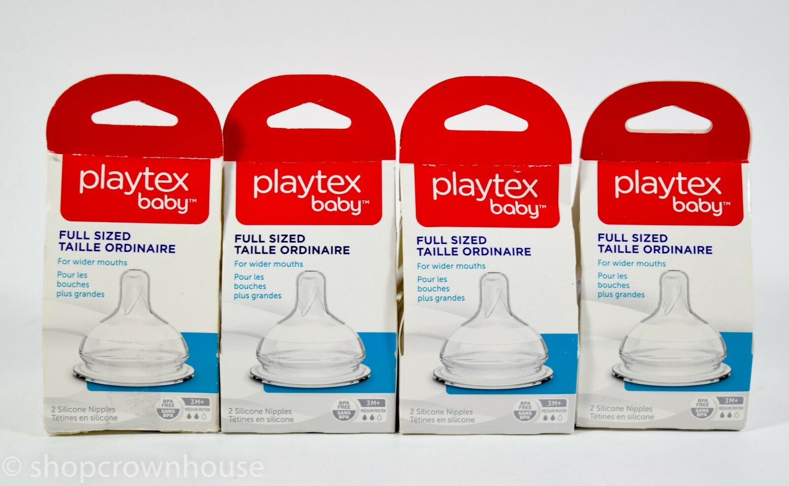 4 Playtex Baby FULL SIZED Silicone BPA Free 3M+ MEDIUM Wider Mouths = 8 Nipples Playtex