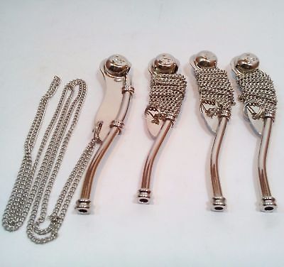LOT OF 4 PCS NAUTICAL ANTIQUE BRASS SILVER BOATSWAIN'S PIPE BOSUN WHISTLE GIFT Без бренда