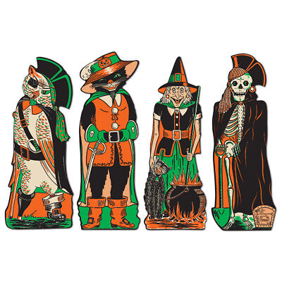 4 Halloween Party Decoration Fanci Dressed Cutouts Vintage Beistle 1950 Repro Beistle