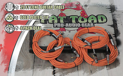 Guitar Cords Right Angle 20FT ¼  Gold Jack 4 Cables FAT TOAD Instrument AMP Wire Fat Toad U-AP2303-R-20FT (4) - фотография #5