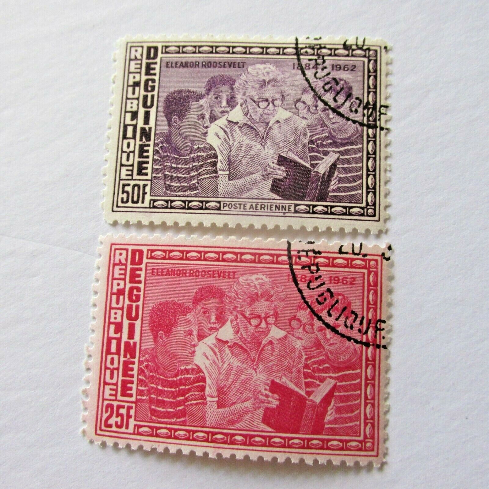 Eleanor Roosevelt Postage Stamps Republique De Guinee Guinea Reading to Children Без бренда