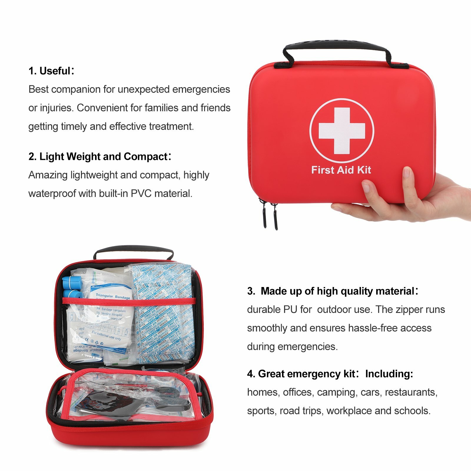 Survival First Aid Kit 237 Piece, Premium Waterproof Hard Shell Medical Kit New Famliy Care ACCU Does Not Apply - фотография #4