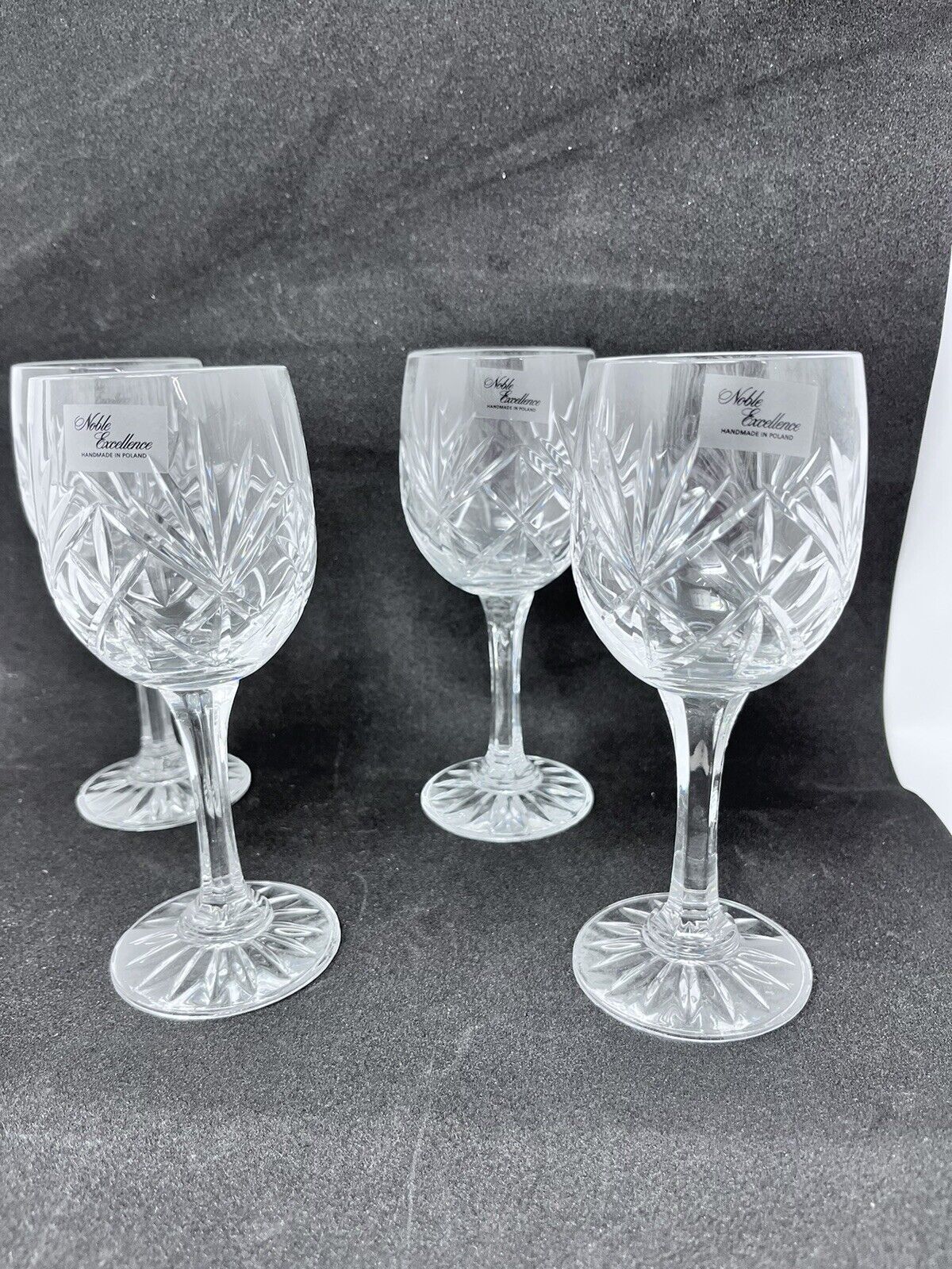 Noble Excellence Poland Crystal Wine Glasses 6 3/4” High Set Of 4 Inv#23 Noble Excellence