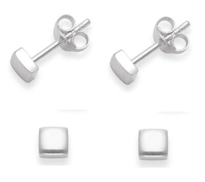 Simple 925 Sterling Silver 4mm Square Plain stud earrings Great for School Jewellery Box
