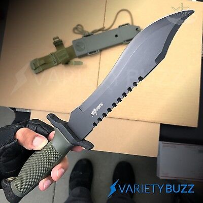 2 PC TACTICAL SURVIVAL Rambo Hunting KNIFE Army Bowie + SHEATH | 12" FIXED BLADE Survivor - фотография #4