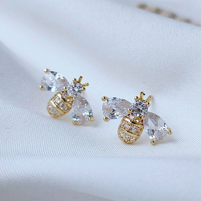 925 Silver Crystal Bee Zircon Earrings Dangle Charm Wedding Women Jewelry Rinhoo Does not apply - фотография #2