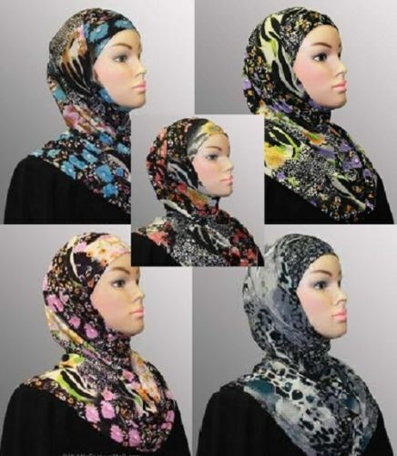 1/2 dozen 1 pc Fashion Print Amira Hijab Mix Color Design Muslim Head Wear Cover Без бренда