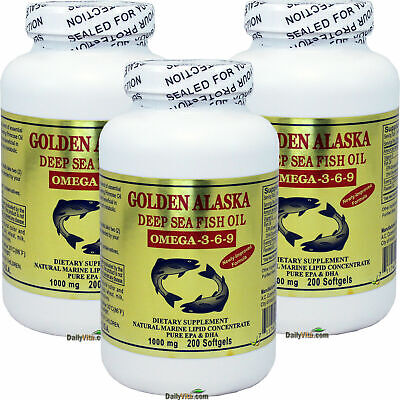 3 x Gold Vitamin Golden Alaska Deap Sea Fish Oil Omega 3 6 9 1000 mg 200 SG Golden Vitamin 11200x3