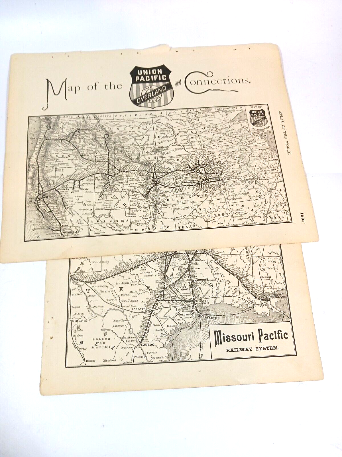 Antique 1880s Railroad Routes Santa Fe Missouri Pacific Union Pacific Atlas page Без бренда