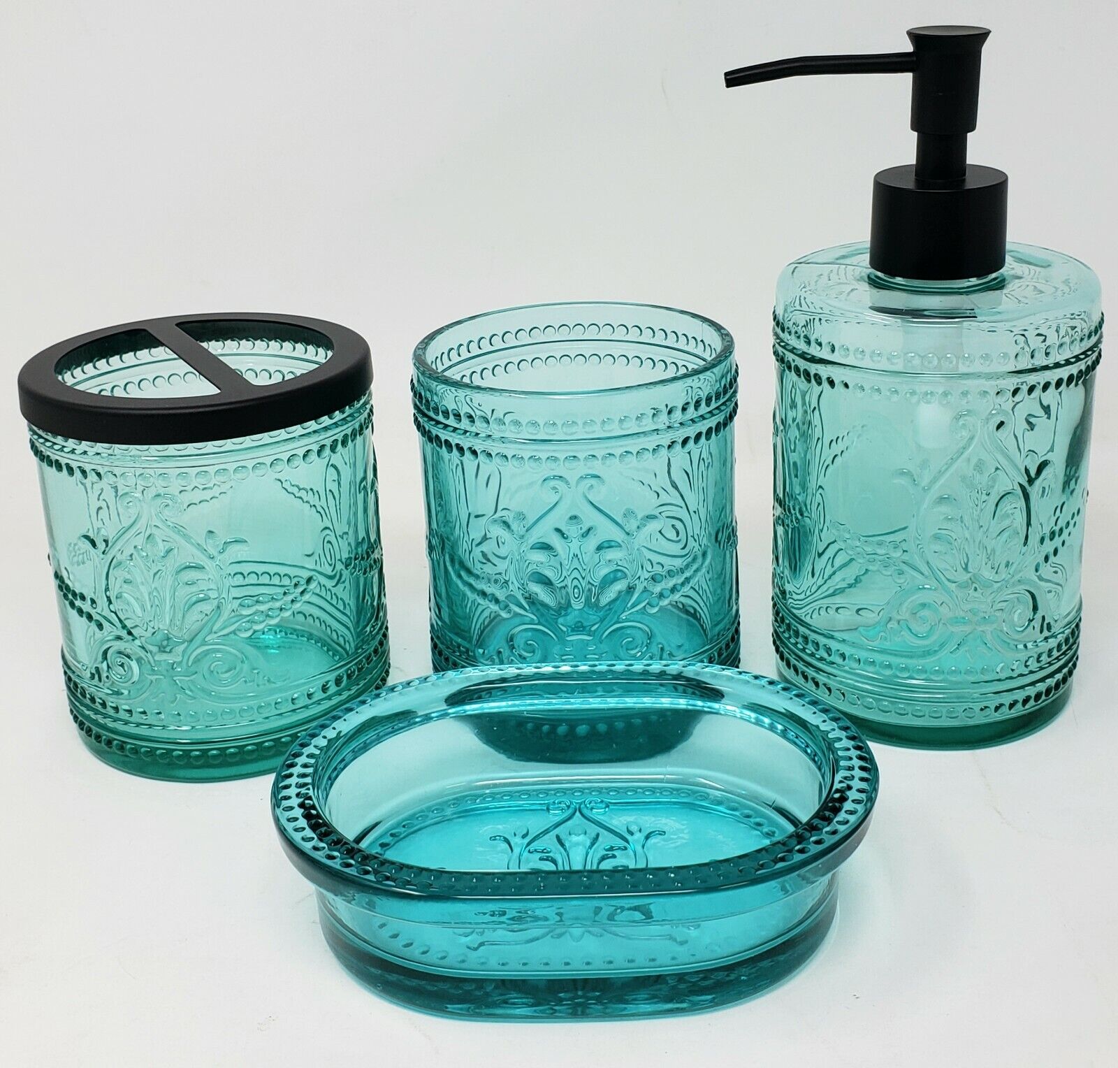 Kenmore Heavy Duty Blue Glass Bathroom Accessories 4 Pcs. Set  Kenmore Does Not Apply