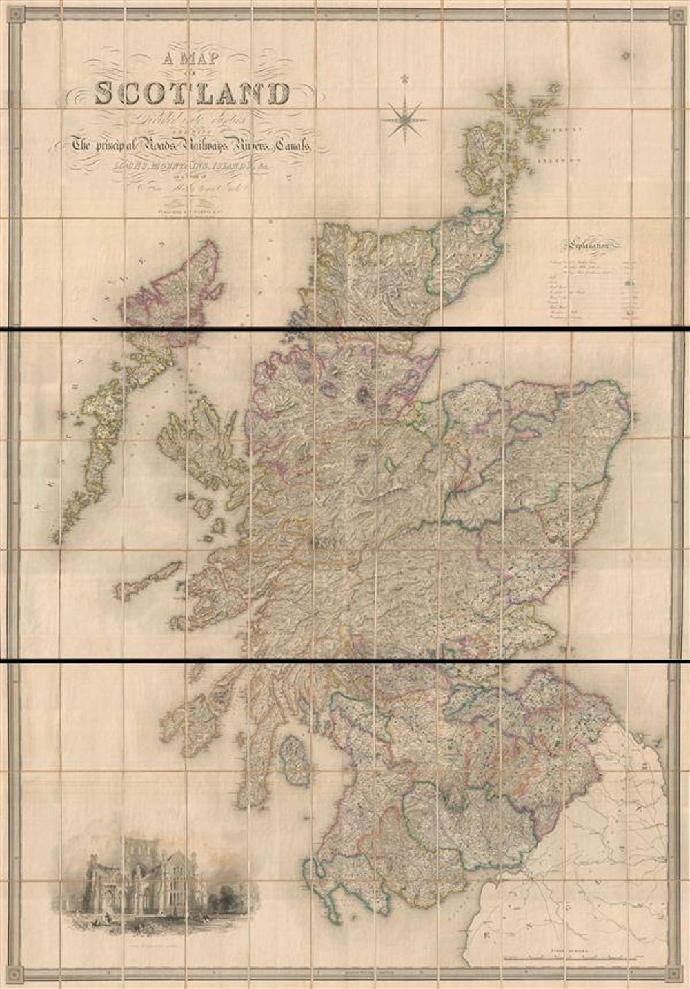 1846 antique Map of Scotland, Lewis Pocket Map (In 3 sections) Без бренда