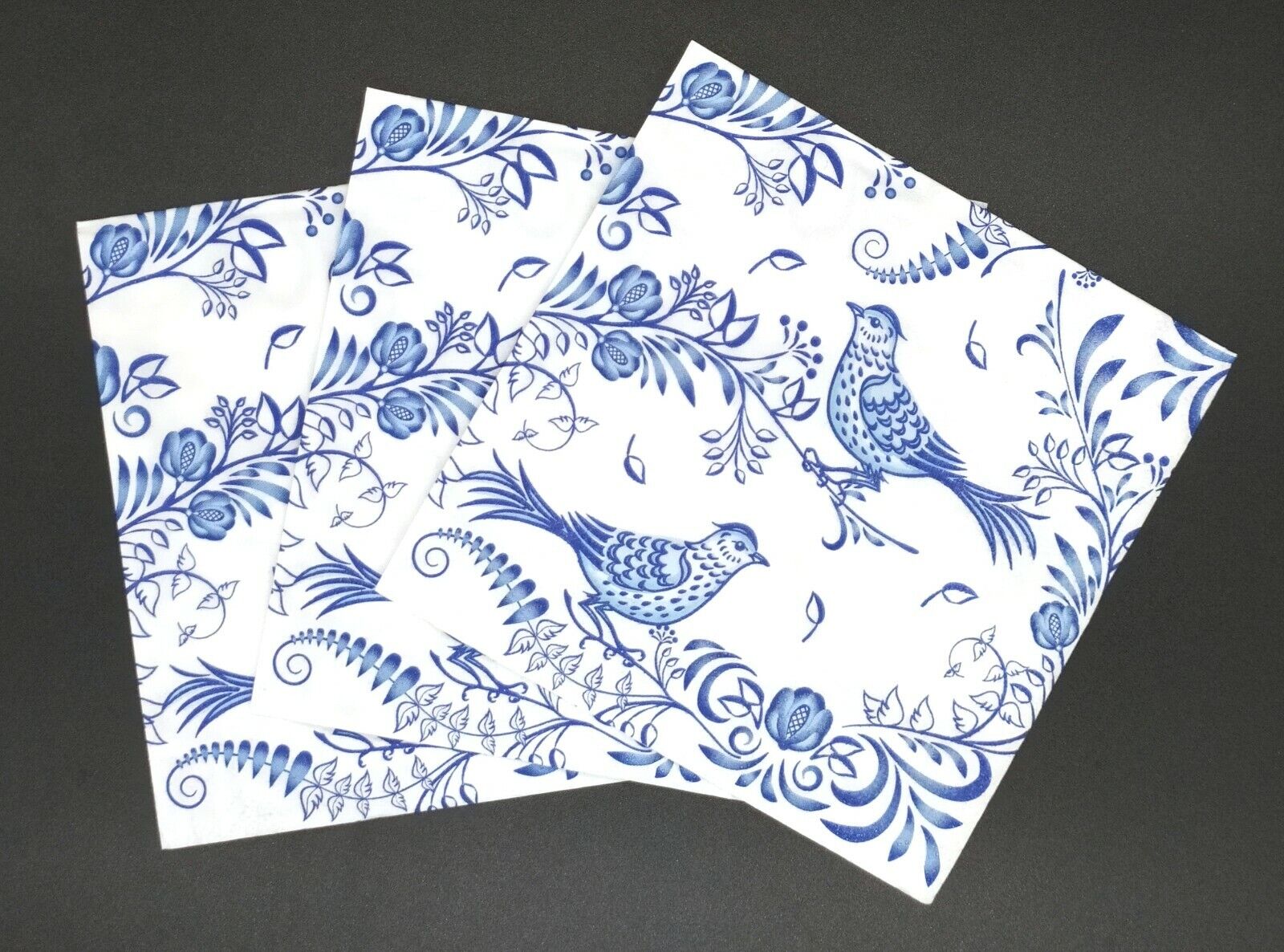 S294# 3 x Single SMALL Paper Napkins Decoupage Blue Flower Birds On White Paper Design 195078 - фотография #3