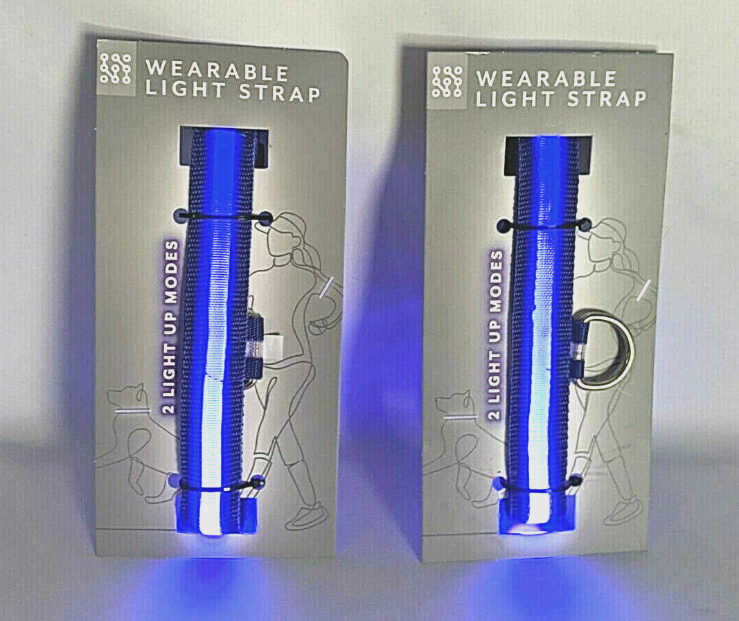 (2) Blue Wearable LED Light Up Safety Strap 3 Modes Strobe Flash Runner Pet NEW Vivitar N/A