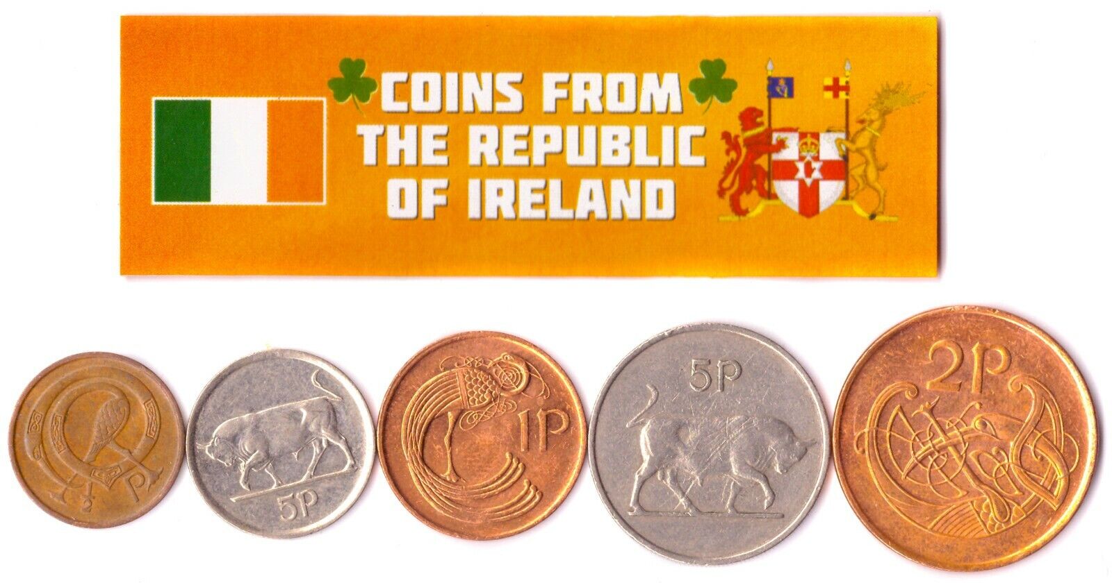 5 IRISH COINS. DIFFERENT COINS FROM ISLAND. FOREIGN CURRENCY, VALUABLE MONEY Без бренда - фотография #3