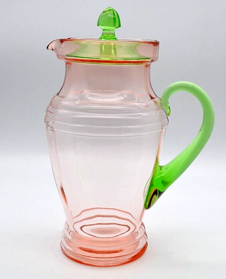 Louie Weston Tiffin WATERMELON Pitcher +6 glass Tumbler Set Ribbed Optic Uranium Weston, Louie, Tiffin, or West Virginia Specialty Glass Co Pitcher /Jug and Tumblers Set - фотография #7
