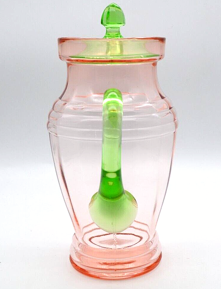 Louie Weston Tiffin WATERMELON Pitcher +6 glass Tumbler Set Ribbed Optic Uranium Weston, Louie, Tiffin, or West Virginia Specialty Glass Co Pitcher /Jug and Tumblers Set - фотография #8